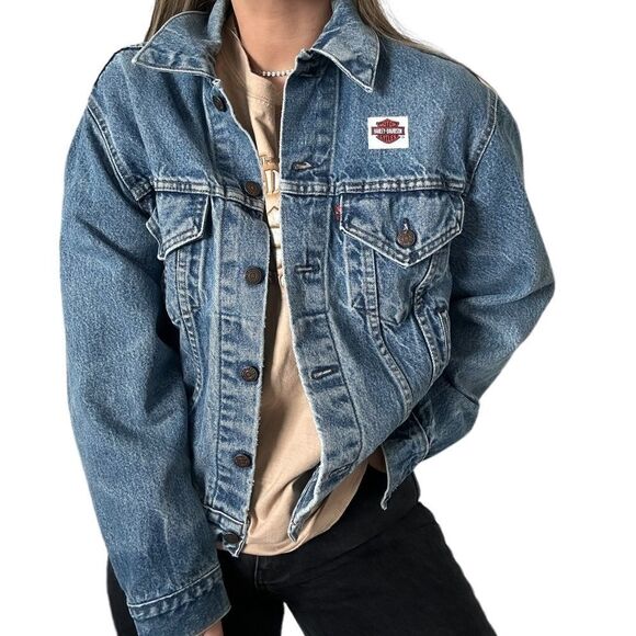 Vintage Levi Harley Davidson Reworked Upcycled Trucker Denim Jean Jacket - Picture 5 of 13